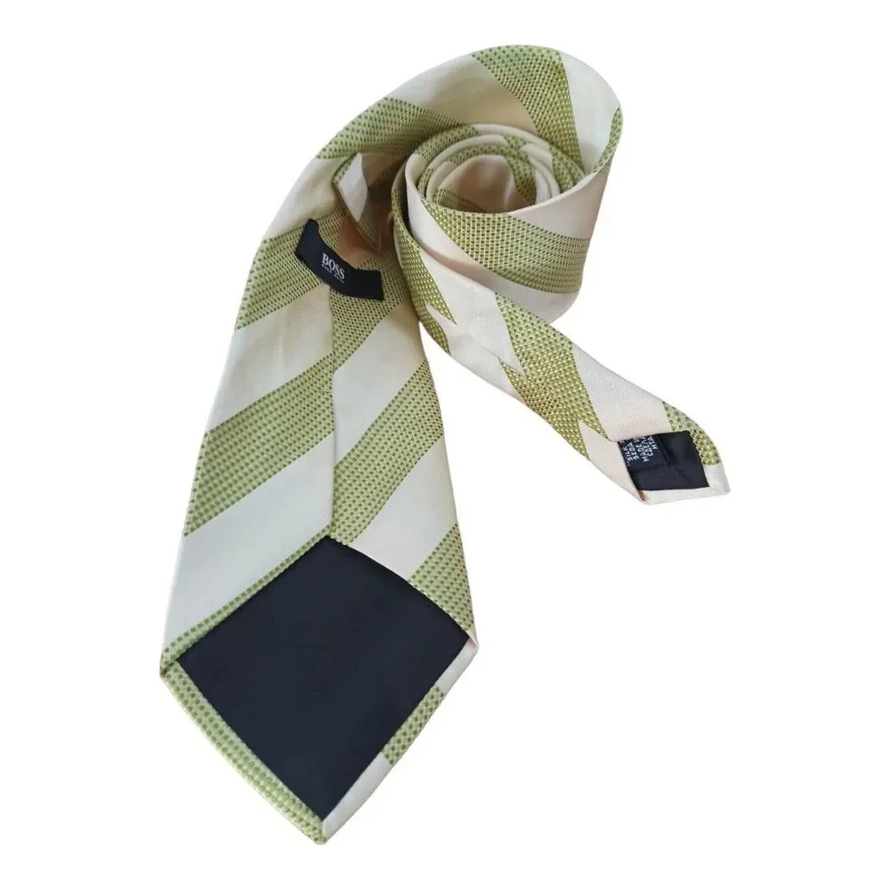 HUGO BOSS Ivory Striped Silk Tie ITALY 60